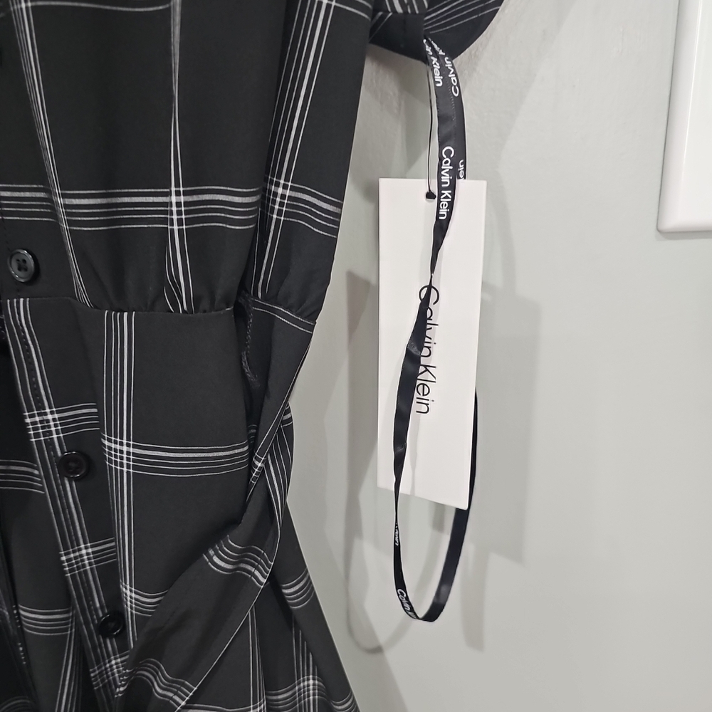 New.Calvin Klein Black and White Checkered Midi Dress - Picture 6 of 6